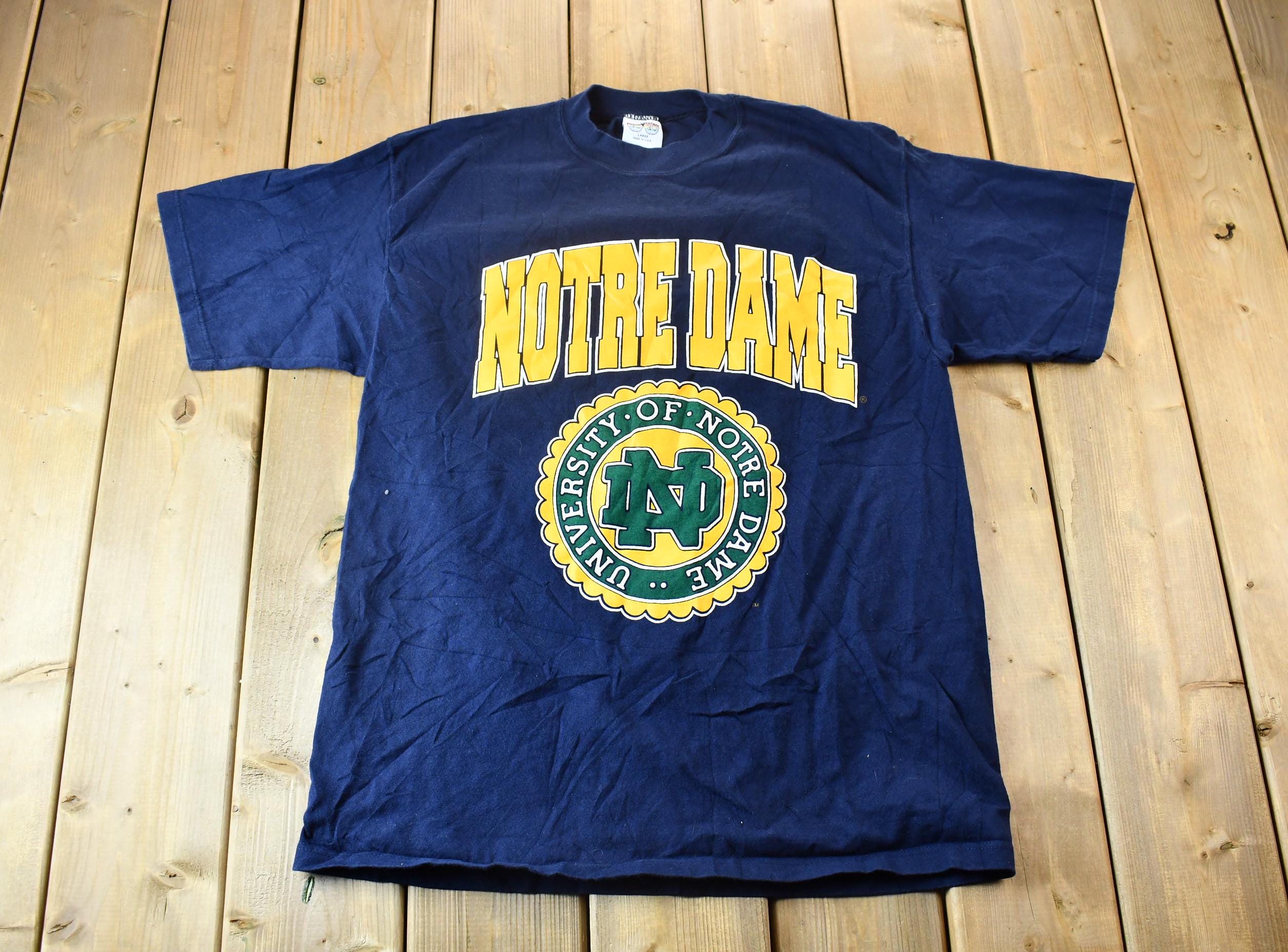 Vintage 1990s University of Notre Dame Collegiate Graphic T-Shirt  Made In USA  Notre Dame Fightin' Irish  American Vintage