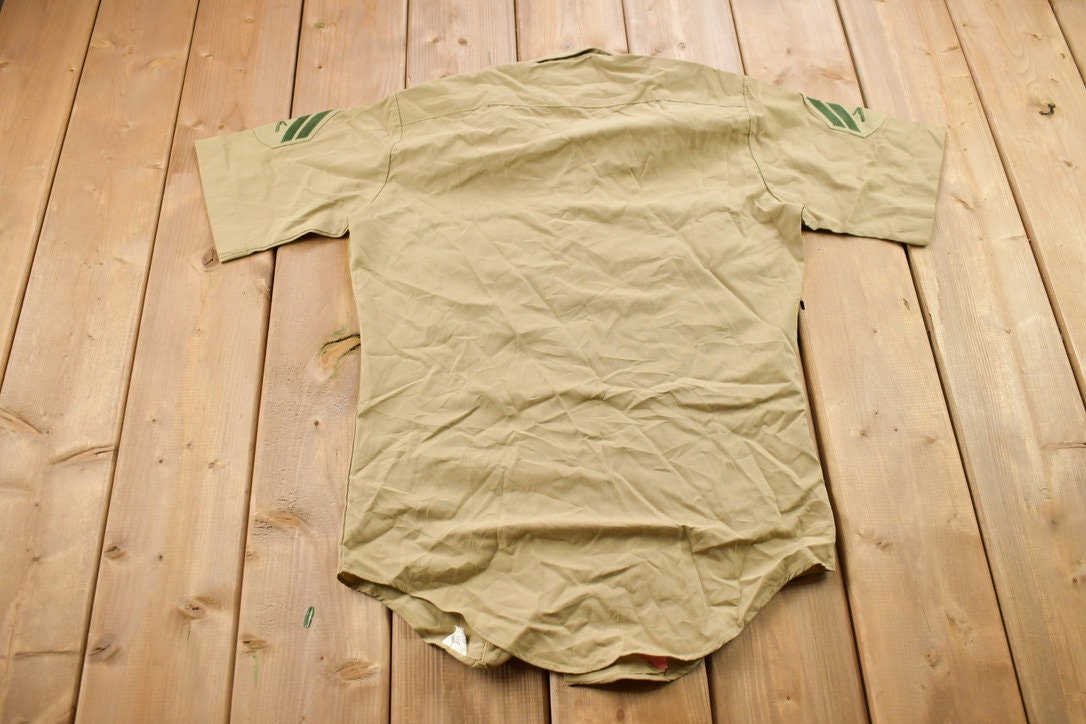 Vintage 1990s USMC Military Beige Blank Button Up Shirt