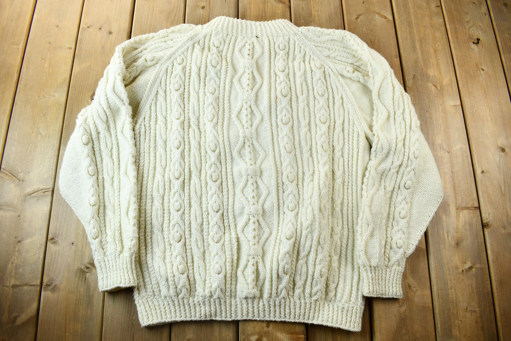Vintage 1970s Hand Knit Cable Knit Crewneck Sweater