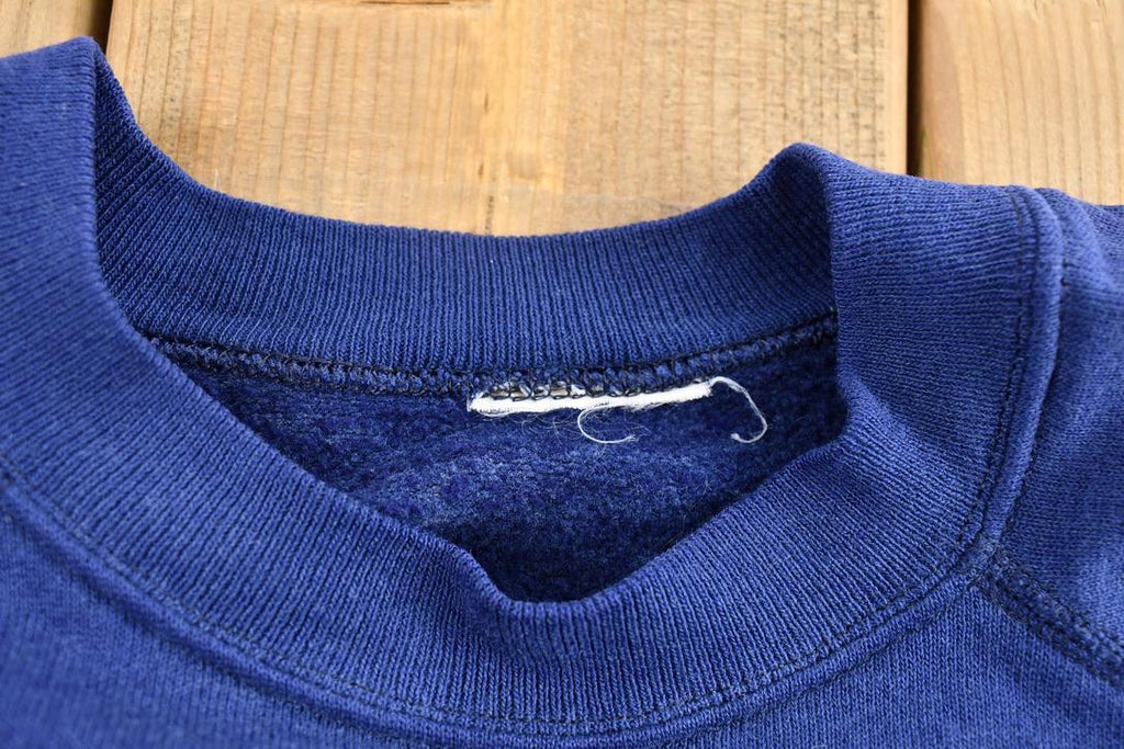 Vintage 1990s Navy Blue Bleach Stained Blank Crewneck Sweatshirt / 90s Crewneck / Vintage Blank / Grunge Aesthetic
