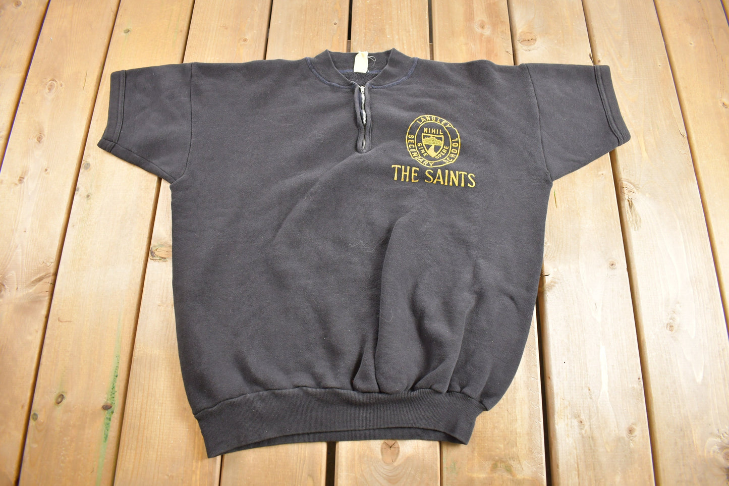 Vintage 1950s The saints Short Sleeve Quarter Zip Sweater / Langley Secondary School / Sportswear / Americana / Made In USA