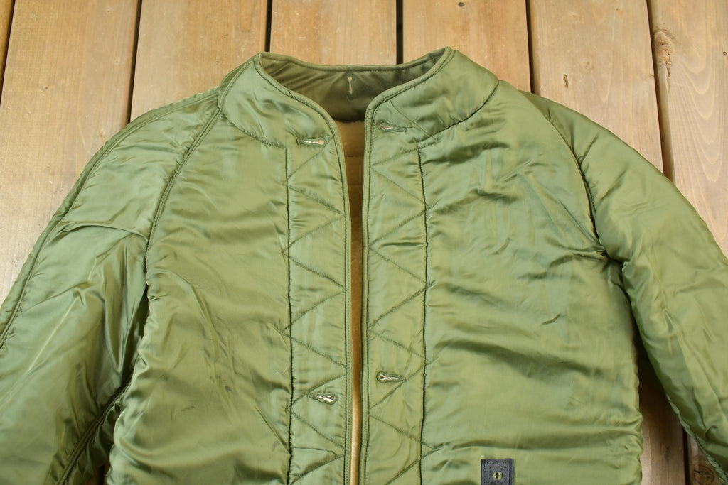 Vintage Military Hunter Green Button Up Bomber Wool Lined Army Jacket