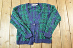 Vintage 1990s Robert Scott Knit Abstract Pattern Cardigan Sweater Mens M