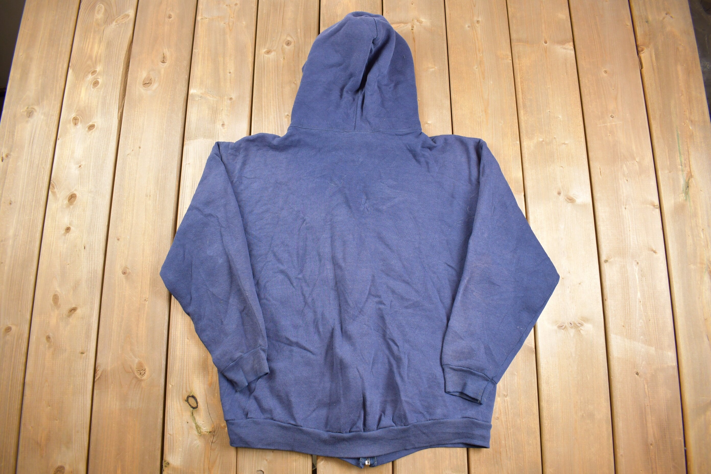 Vintage 1980s Russell Blank Navy Blue Zip-Up Hoodie