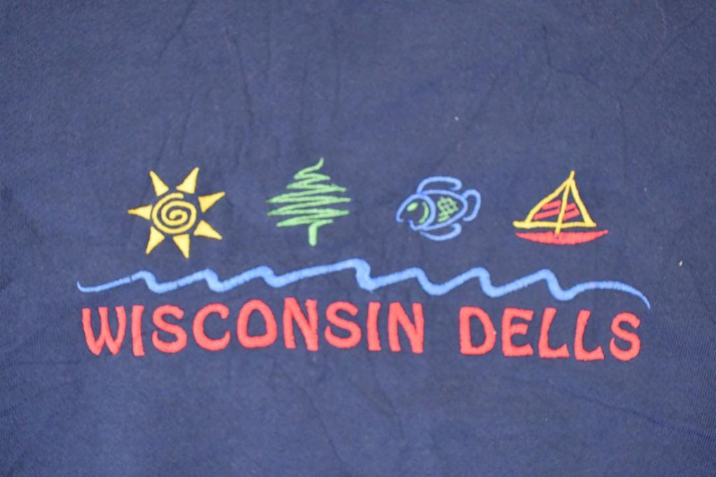 Vintage 1990s Wisconsin Dells Embroidered Sun Crewneck Sweatshirt Men's L