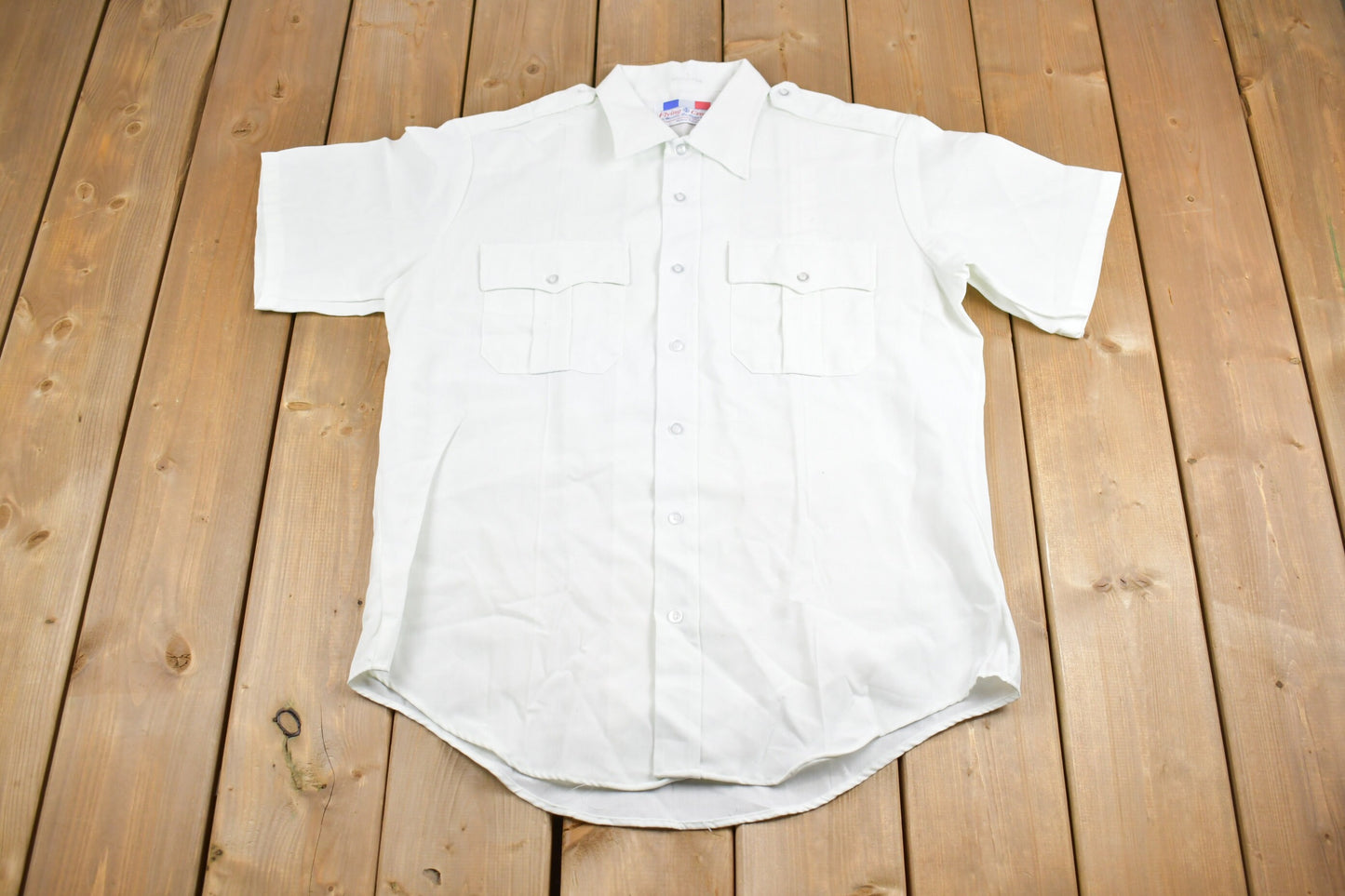 Vintage 1980s Flying Cross Button Up T- Shirt / Made in USA / 80s / 90s / Camp Collar / Casual Wear / Workwear / Uniform Shirt