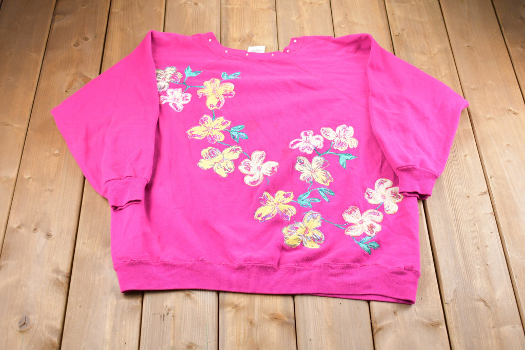 Vintage 1990s Hanes Her Way Floral Graphic Crewneck Sweatshirt