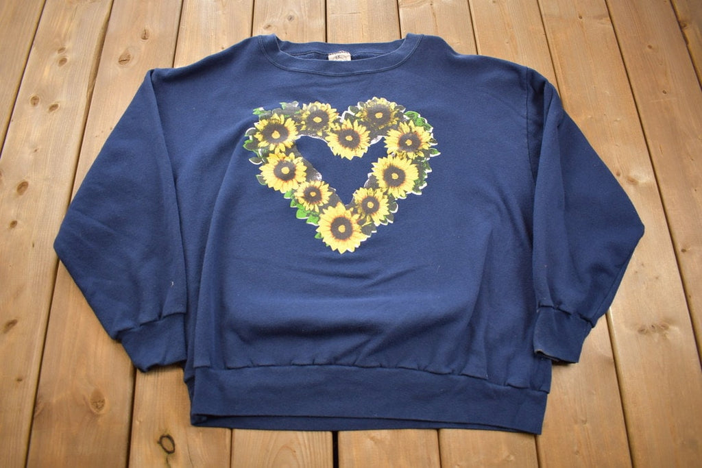 Vintage 1990s Sunflower Heart Crewneck Crewneck Sweatshirt