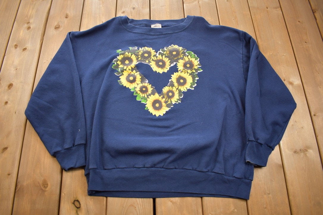 Vintage 1990s Sunflower Heart Crewneck Crewneck Sweatshirt