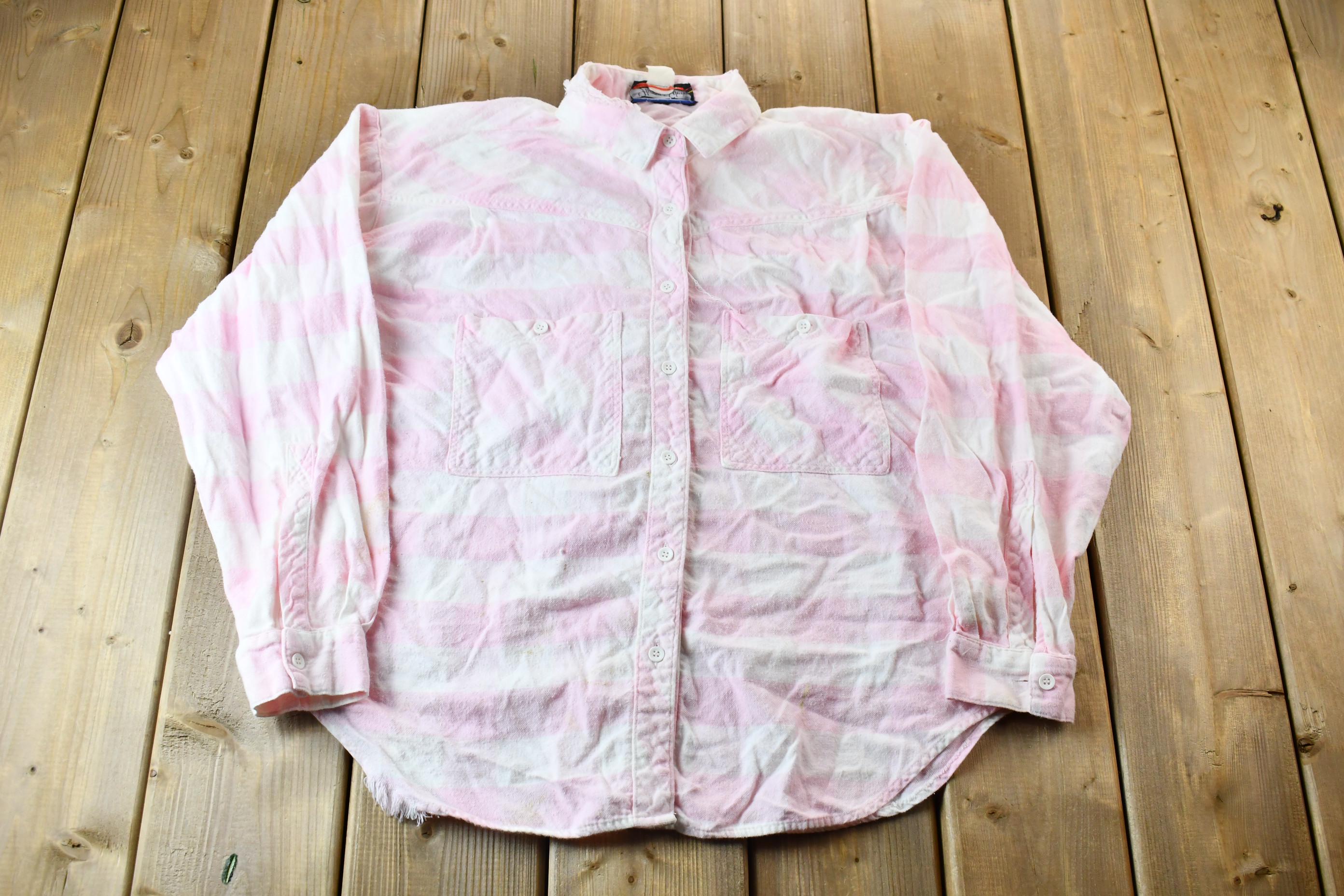 Vintage 1990s Hunter's Glen Pink & White Striped Button Up Flannel Shirt