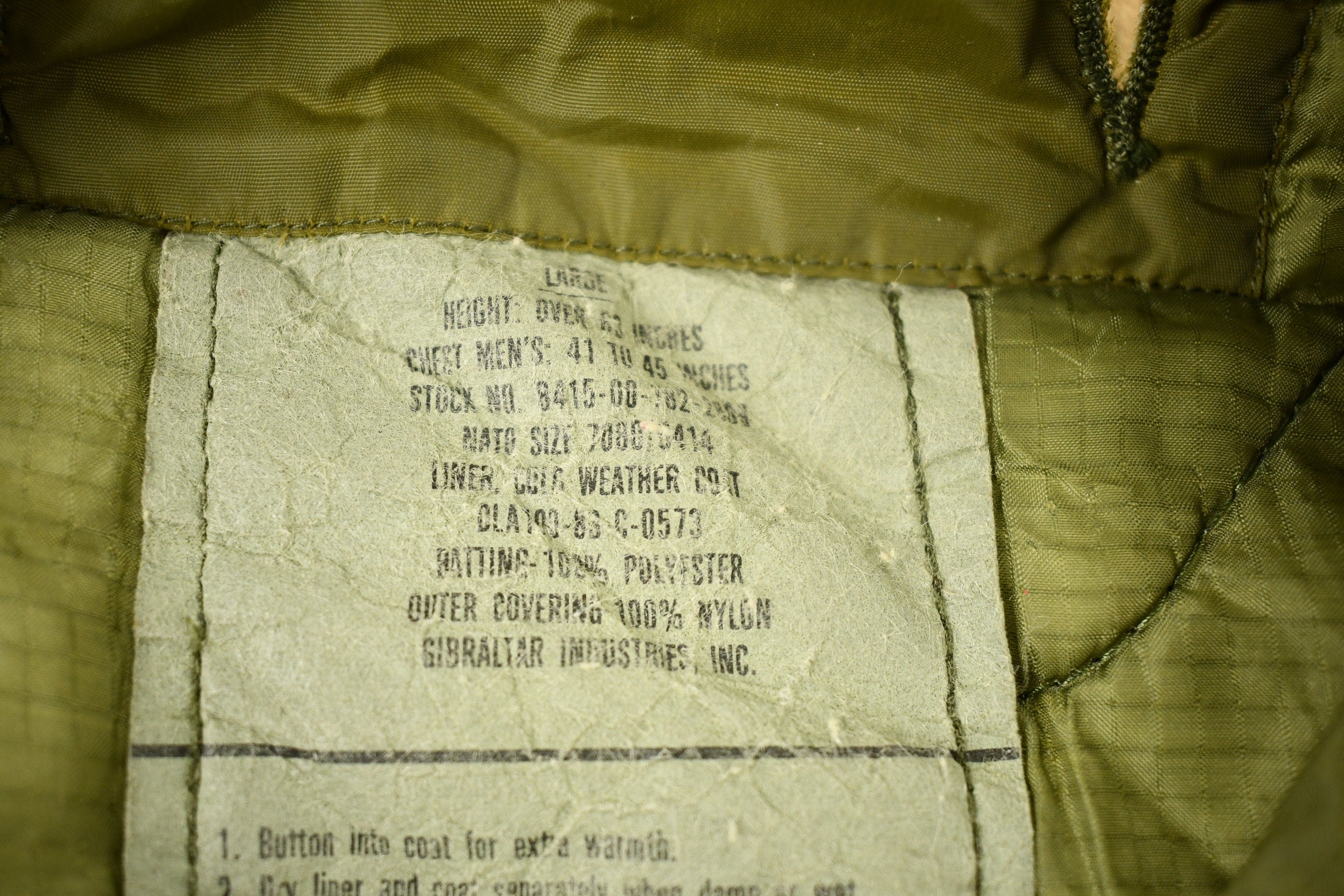 Vintage 2000 M65 Military Jacket Lining