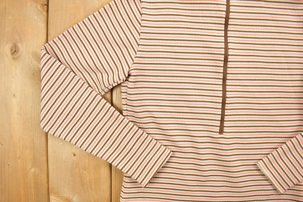 Vintage 1990s Sport Quarter Zip- Striped Sweater