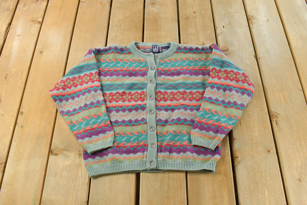 Vintage 1990s Gap Abstract Knit Cardigan Sweater Youth L