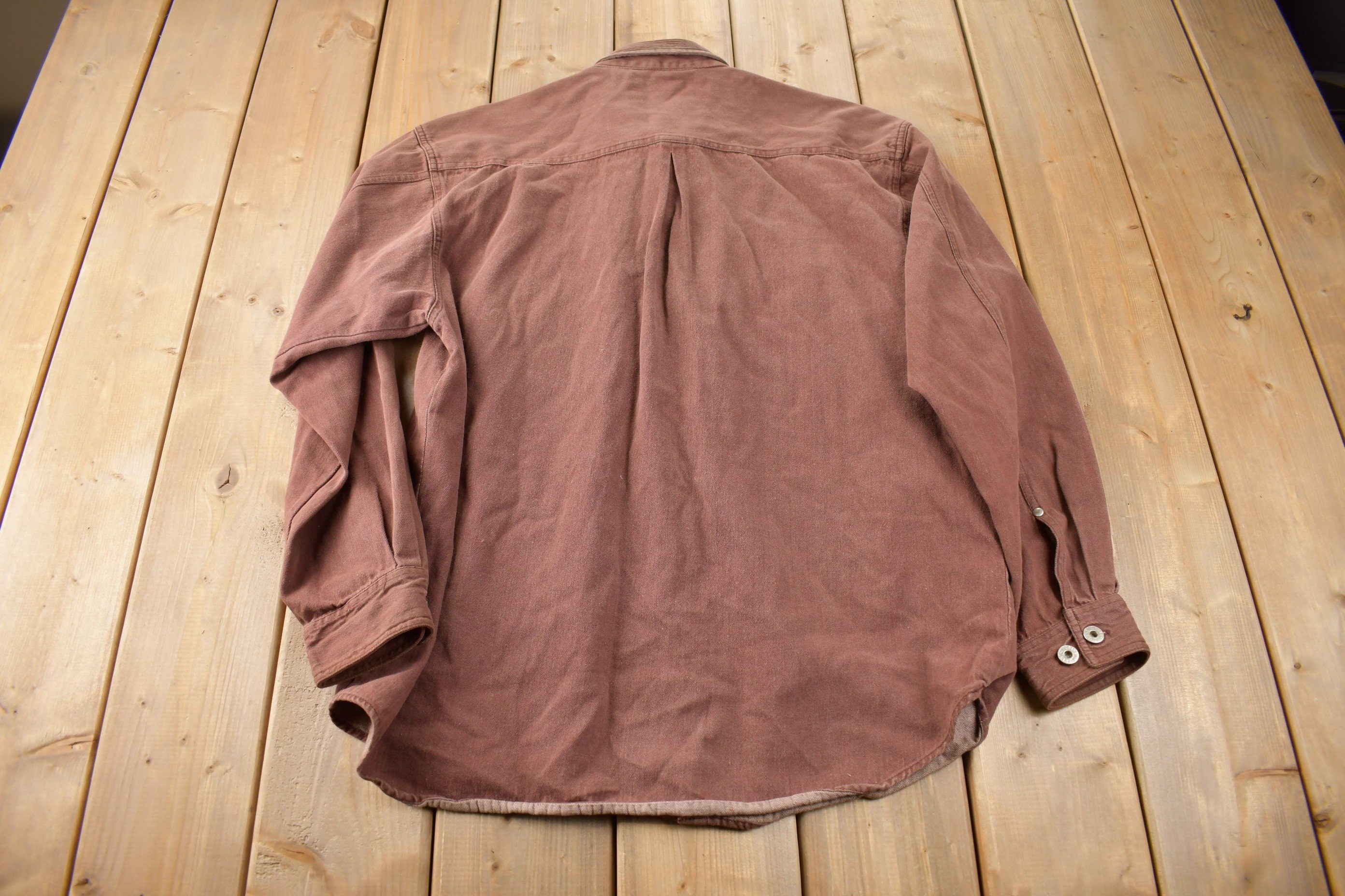 Vintage 1990s Coliseum Brown Corduroy Collar Blank Button Up Shirt Size Large