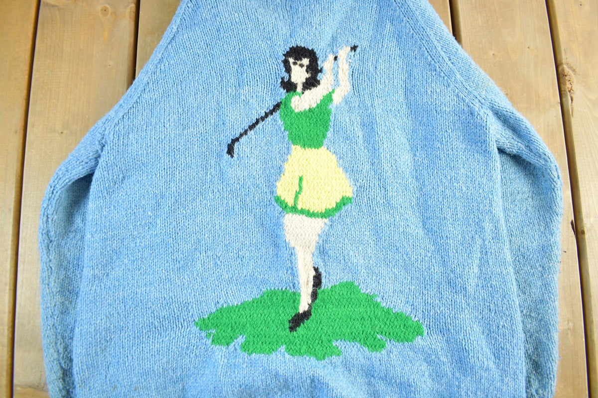 Vintage 1950s Hand Knit Golf Knit Cardigan Sweater Women's M-L