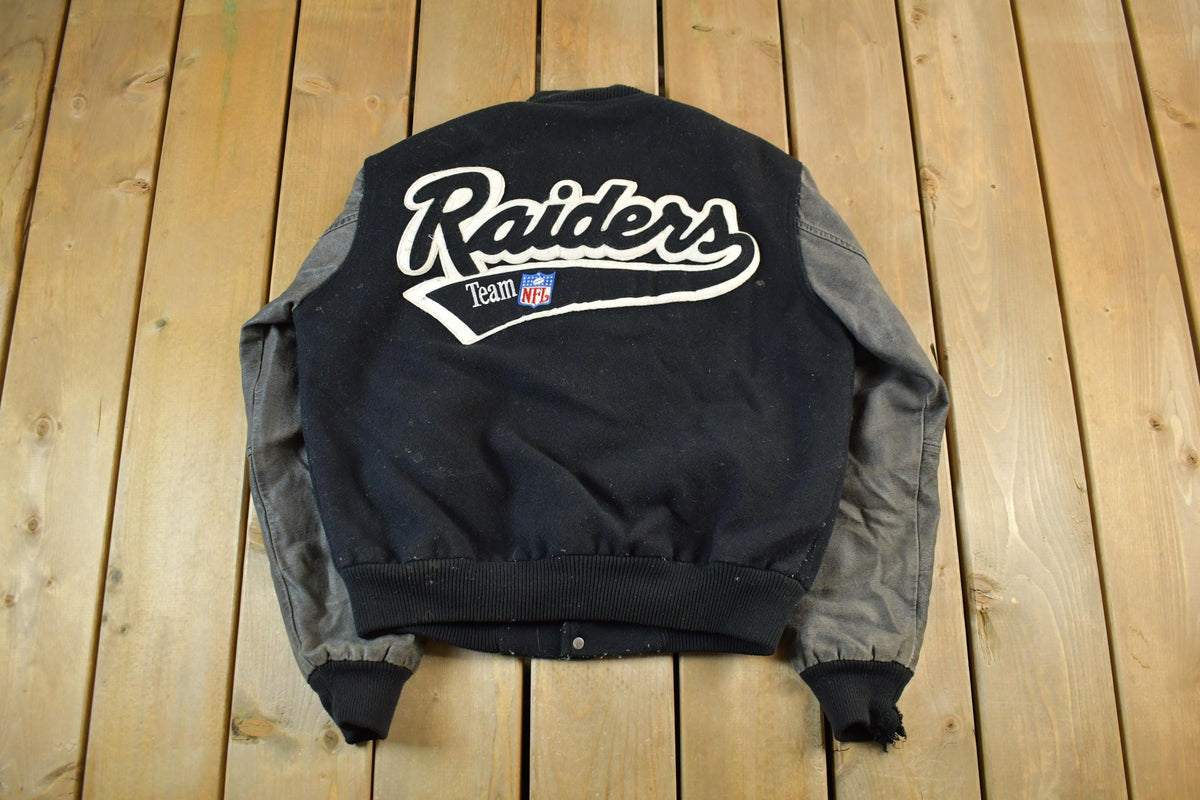 Vintage 1990's Oakland Los Angeles Raiders Leather Letterman Jacket Mens Medium