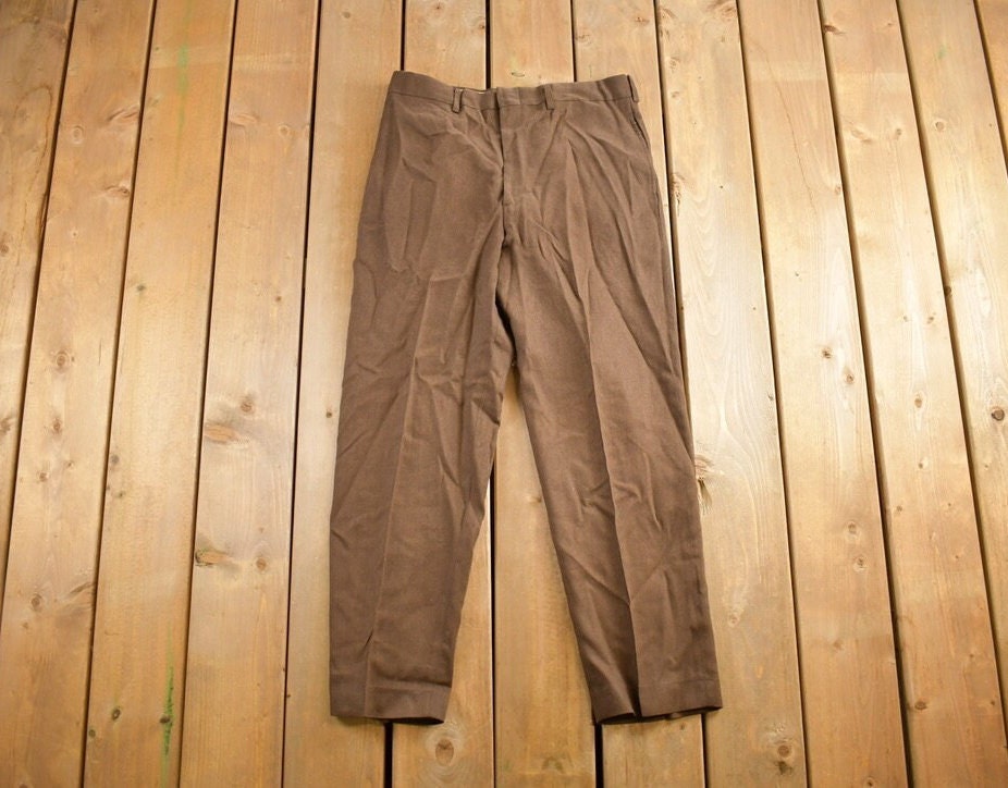 Vintage 1990s Brown Wool Trousers Size 32x28