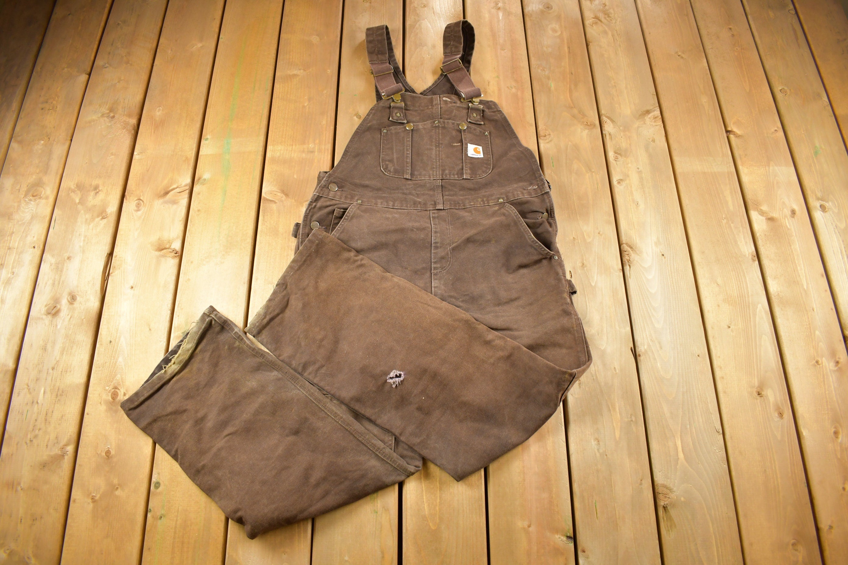 Vintage 1990s Carhartt Brown Canvas Double Knee Overalls Size 36 x 29