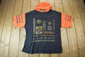 Vintage 1990s Aztec Mayan Theme Single Stitch Graphic Hooded T-Shirt Made In UK