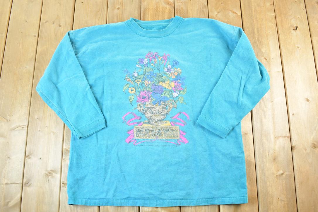 Vintage 1990s French Flowers Crewneck Sweatshirt Womens XL