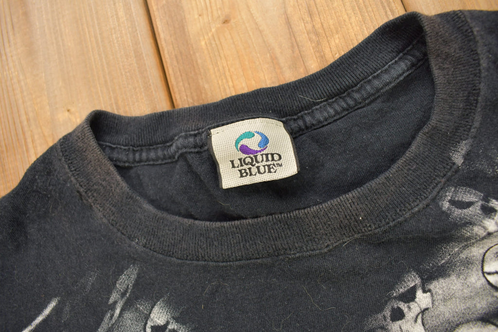 Vintage 1996 Bulldog All Over Print Liquid Blue Graphic T Shirt