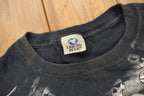 Vintage 1996 Bulldog All Over Print Liquid Blue Graphic T Shirt
