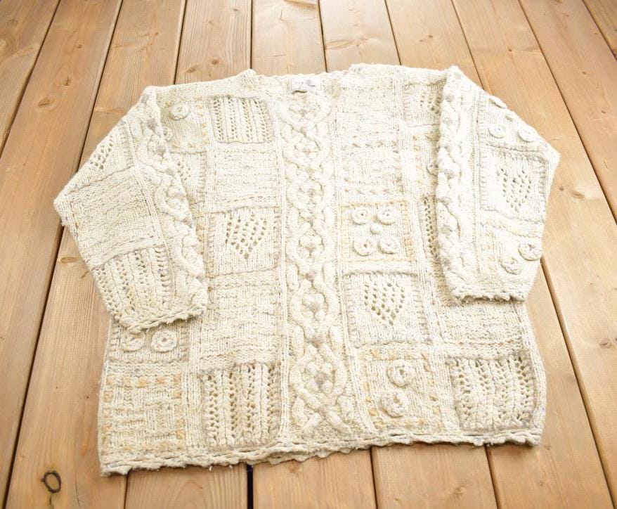 Vintage 1990s Express Tricot Hand Knitted Abstract Pattern Crewneck Sweater