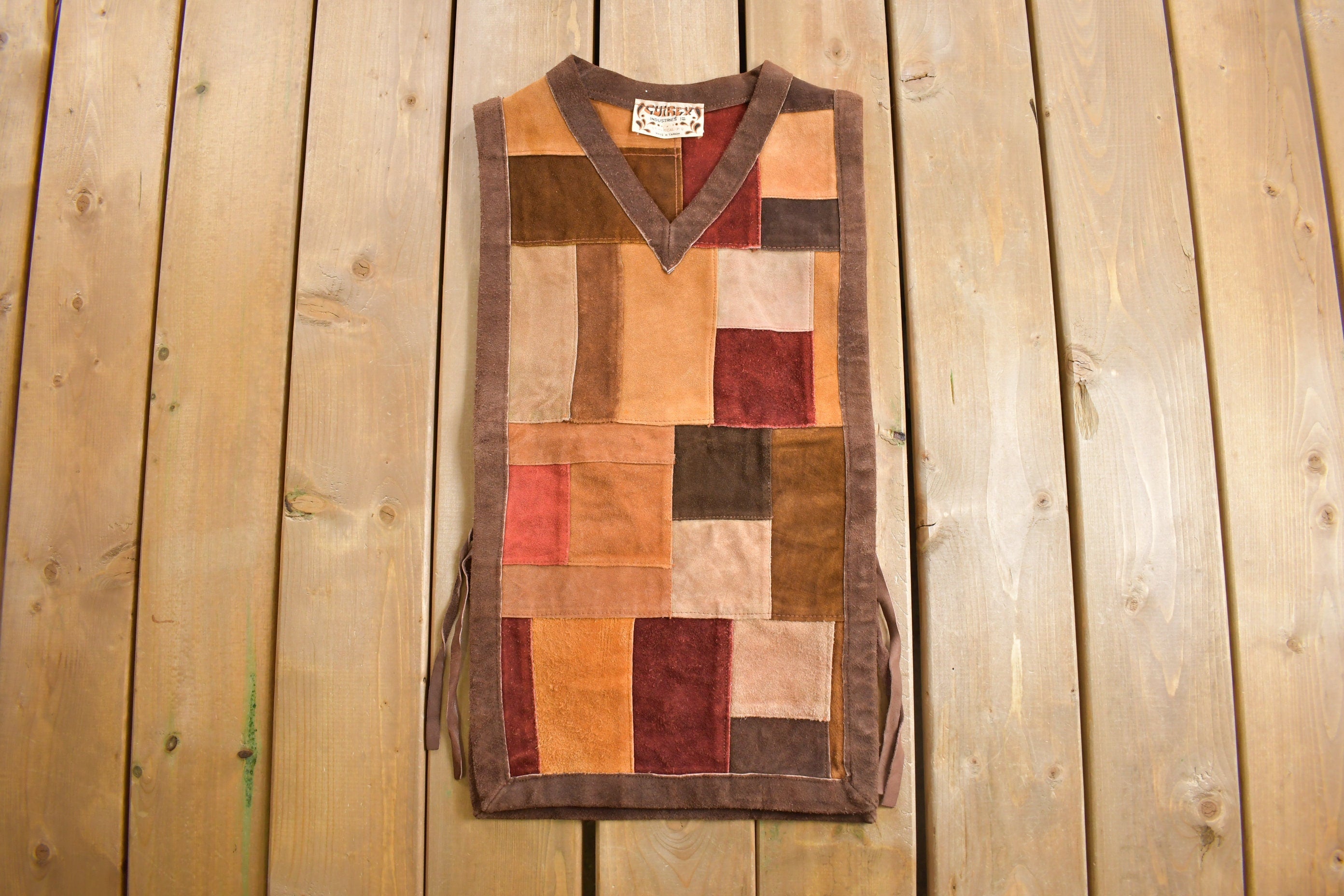Vintage 1960s Genuine Leather Suede Patch Poncho Vest