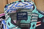 Vintage 1990s South Western All Over Print Wrangler Cowboy Cut X Long Tails Button Up Shirt
