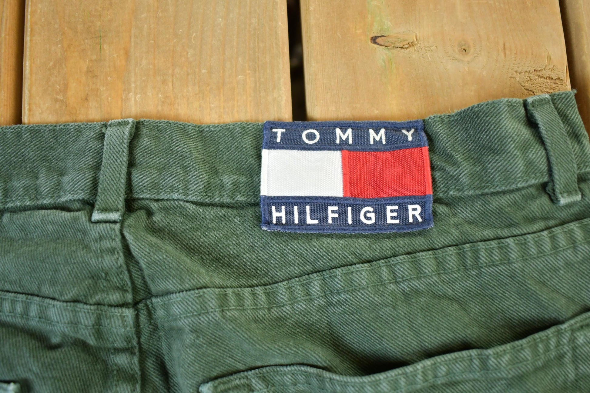 Vintage 1990s Tommy Hilfiger Tommy Jeans Olive Denim Jeans Size 36 x 28 Vintage Denim