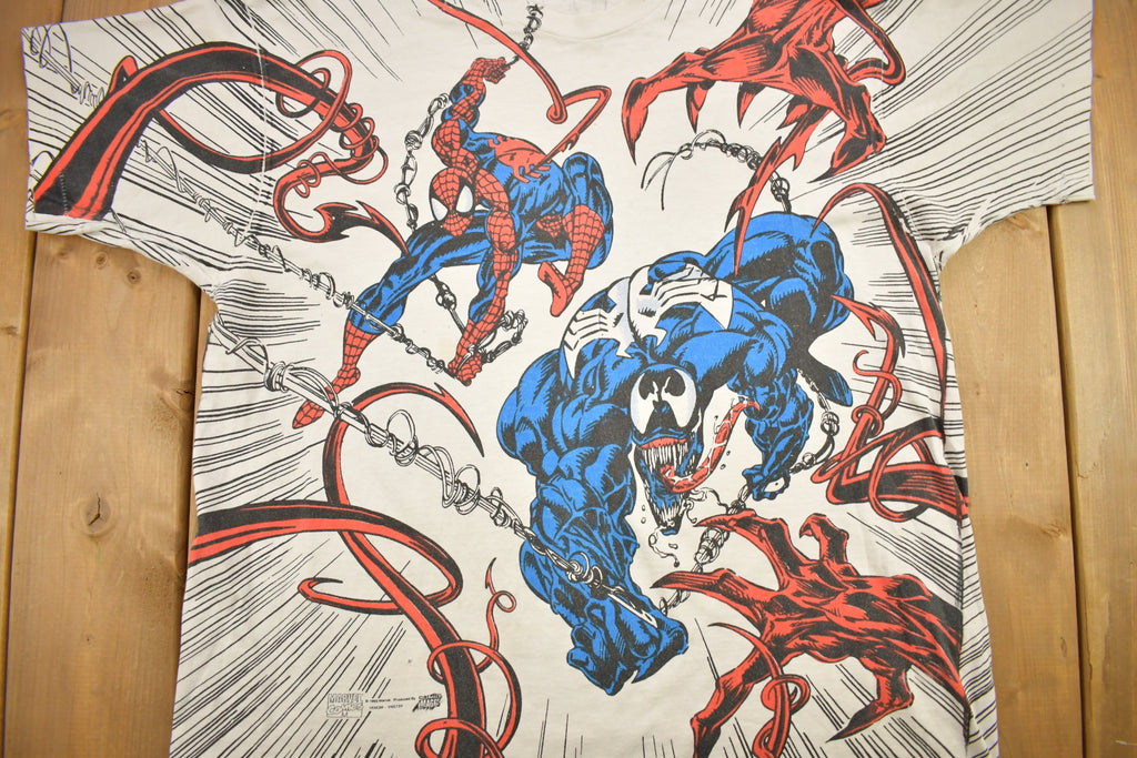 Vintage 1993 Spiderman Vs Venom Vs Carnage MARVEL Comics Mega Print T-Shirt