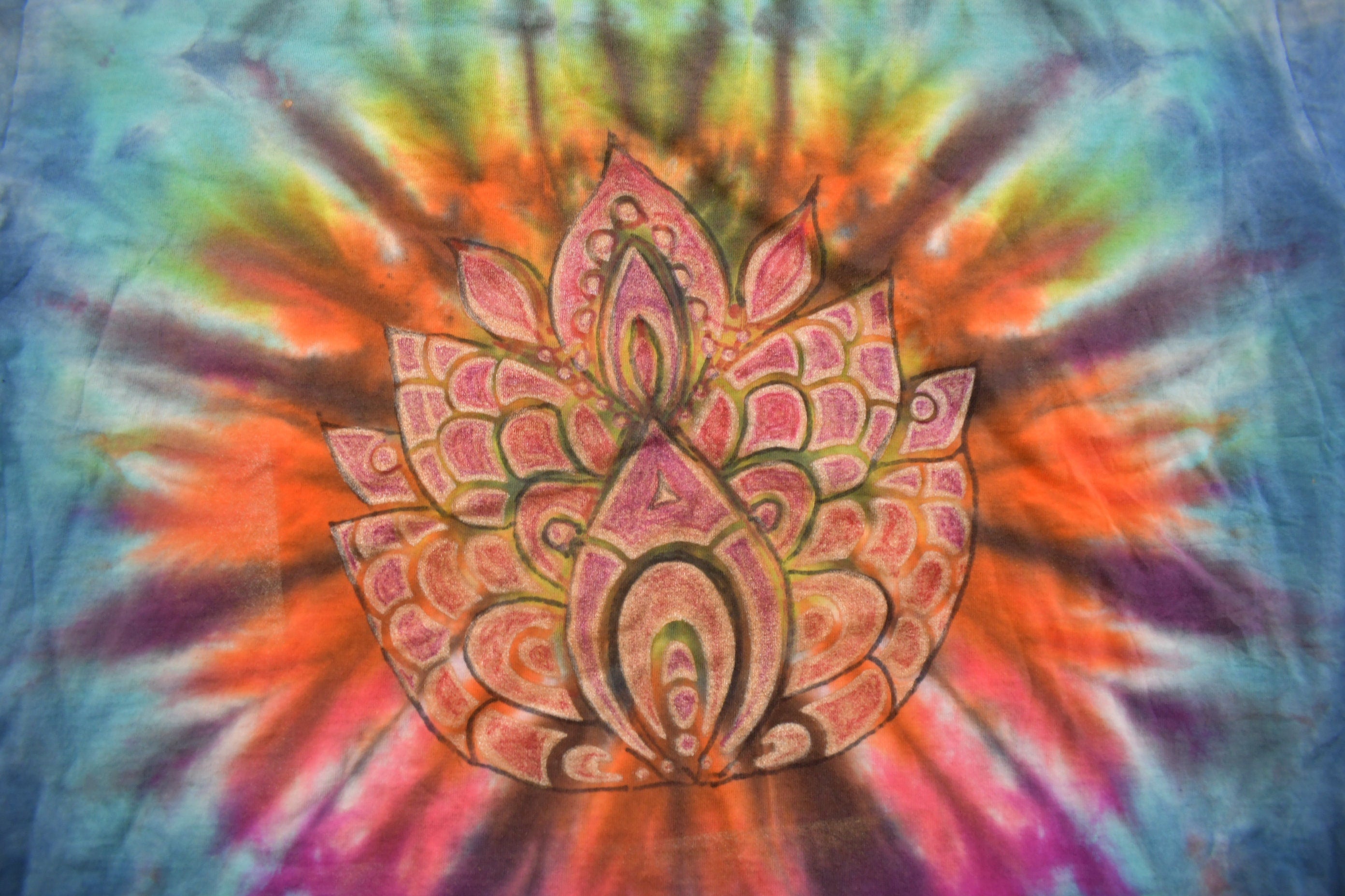 Vintage 1990s Abstract Flower Tie Dye Graphic T Shirt