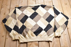 Vintage 1990s Croft And Barrow Knitted Argyle Crewneck Sweater / Vintage 90s Crewneck / All Over Pattern / Sweatshirt / Abstract Pattern