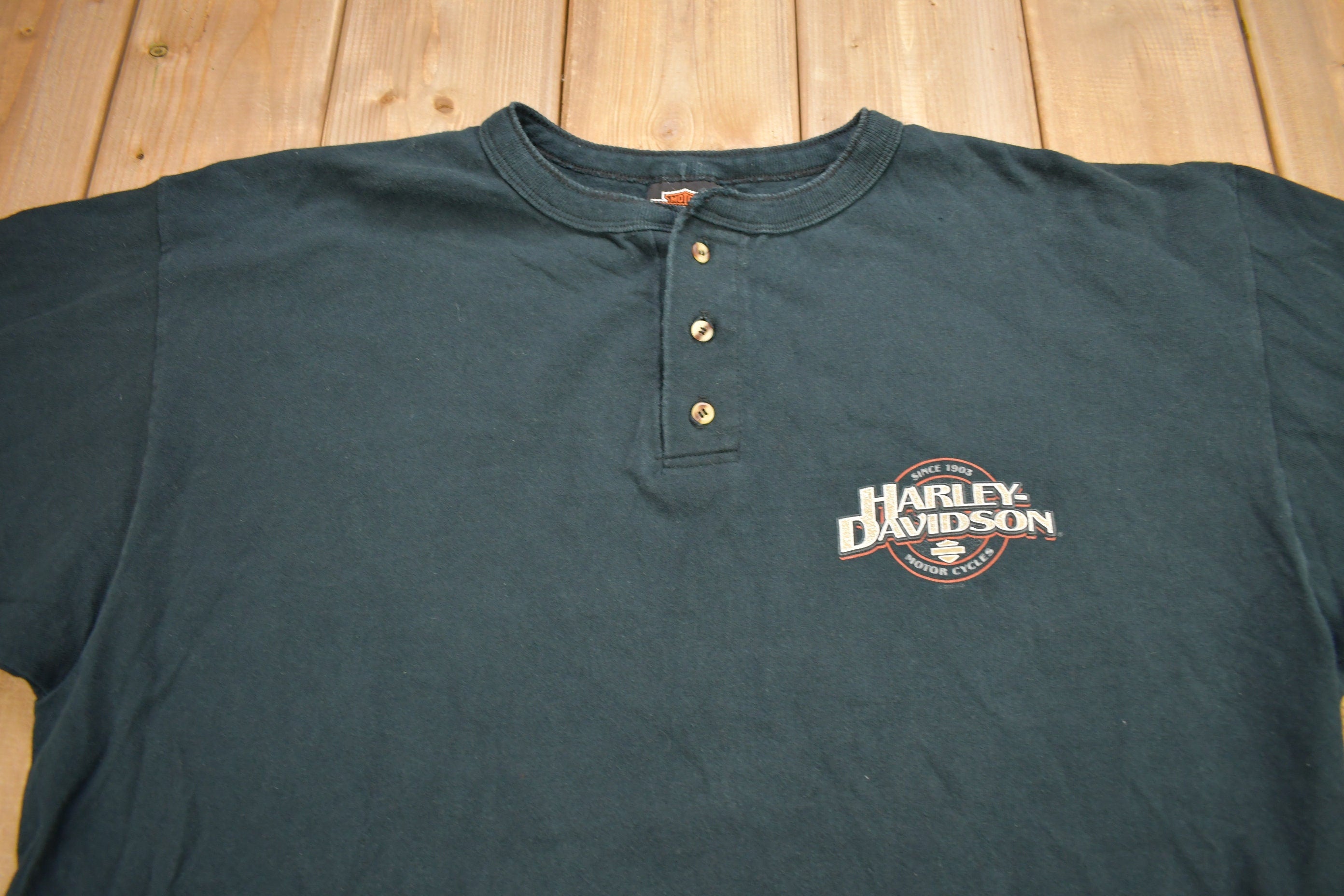 Vintage 2000 Harley Davidson Motorcycles Long Sleeve Henley T-Shirt