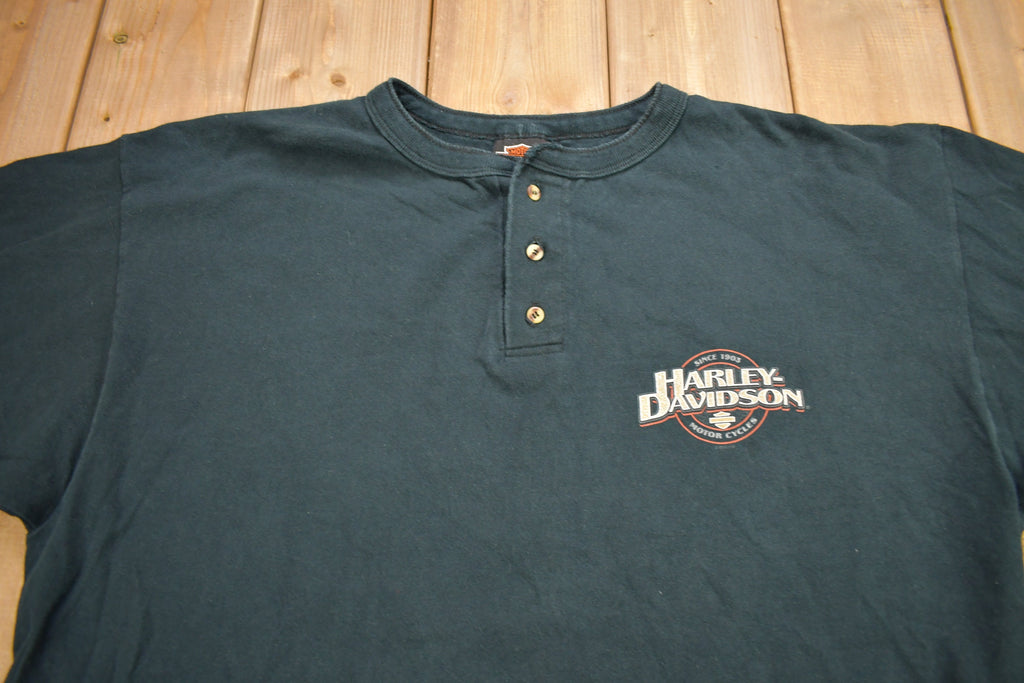 Vintage 2000 Harley Davidson Motorcycles Long Sleeve Henley T-Shirt