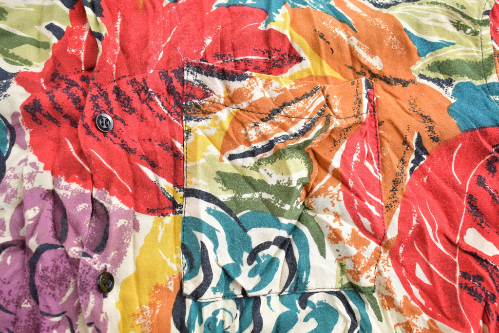Vintage 1990s Islander Colourful Abstract Short Sleeve Button Up Vacation Shirt