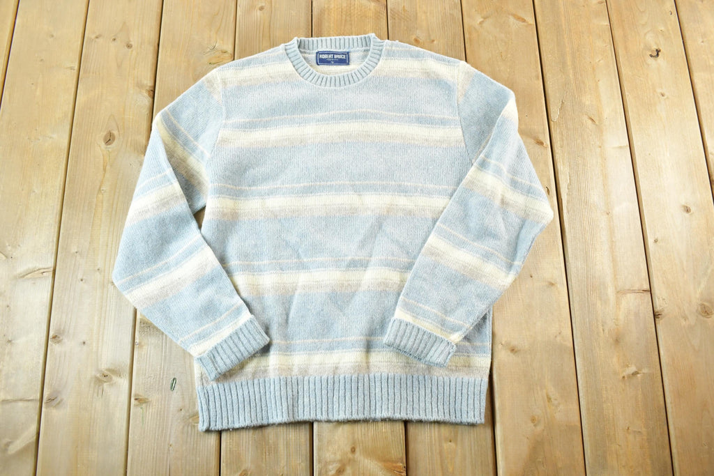 Vintage 1990s Robert Bruce Knit Striped Crewneck Sweater Mens L / Made In USA / 90s Crewneck / Preppy Knits / Wool Blend / Cotton Blend