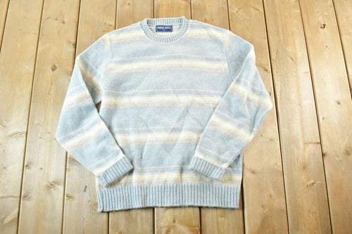 Vintage 1990s Robert Bruce Knit Striped Crewneck Sweater Mens L / Made In USA / 90s Crewneck / Preppy Knits / Wool Blend / Cotton Blend