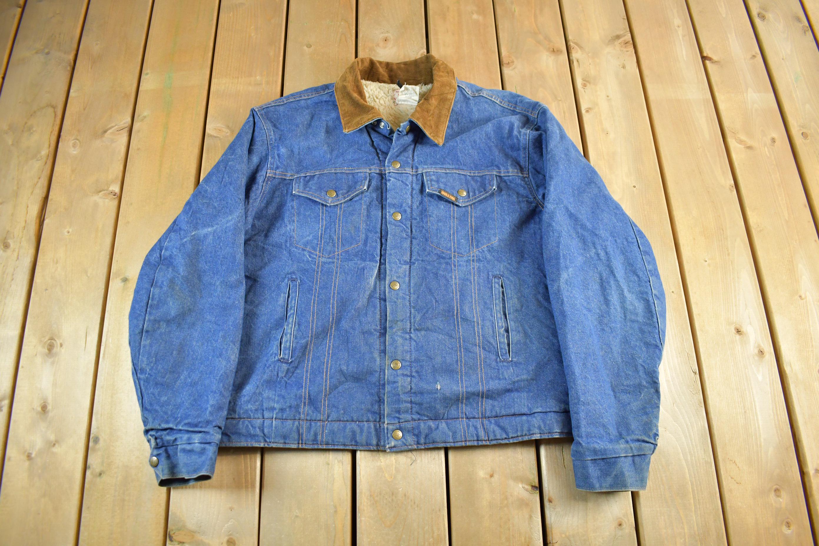Vintage 1980s Saddle King Western Sherpa Lined Denim Jean Jacket Men's XL
