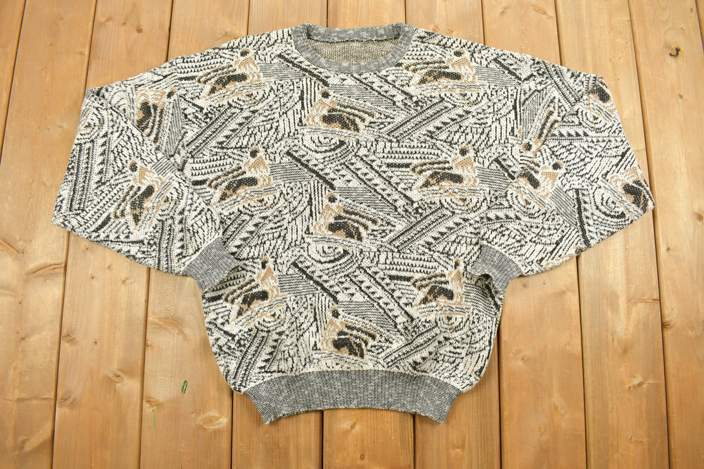 Vintage 1990s Abstract Knitted Crewneck Sweater All Over Pattern