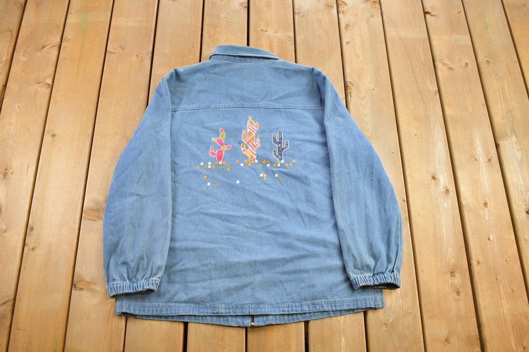 Vintage 1980s Passion 1 Embroidered Denim Jacket / Vintage Denim / Zip Up / Vintage Fall Outerwear / Fall Jacket / Jean Blazer