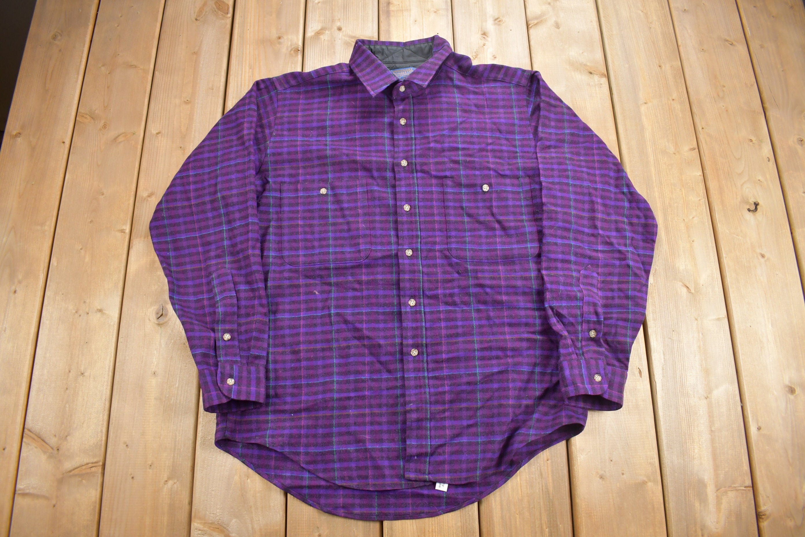 Vintage 1980s Pendleton Plaid Button Up Dress Shirt