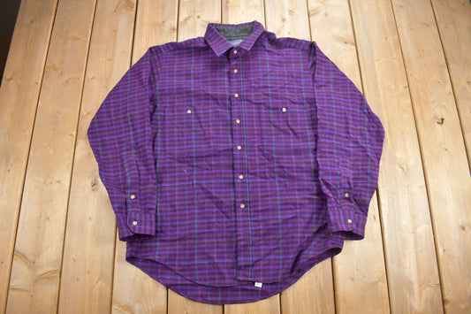 Vintage 1980s Pendleton Plaid Button Up Dress Shirt /Purple Plaid Dress Shirt / Made In USA / Pendleton Shirt / Pendleton Woolen Mills