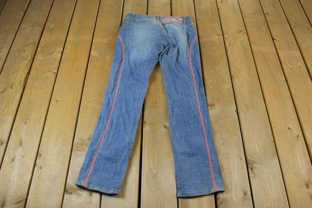 Vintage 2000s Echo Red Pink Embroidered Low Waisted Women's Denim Jeans Size 28 x 32