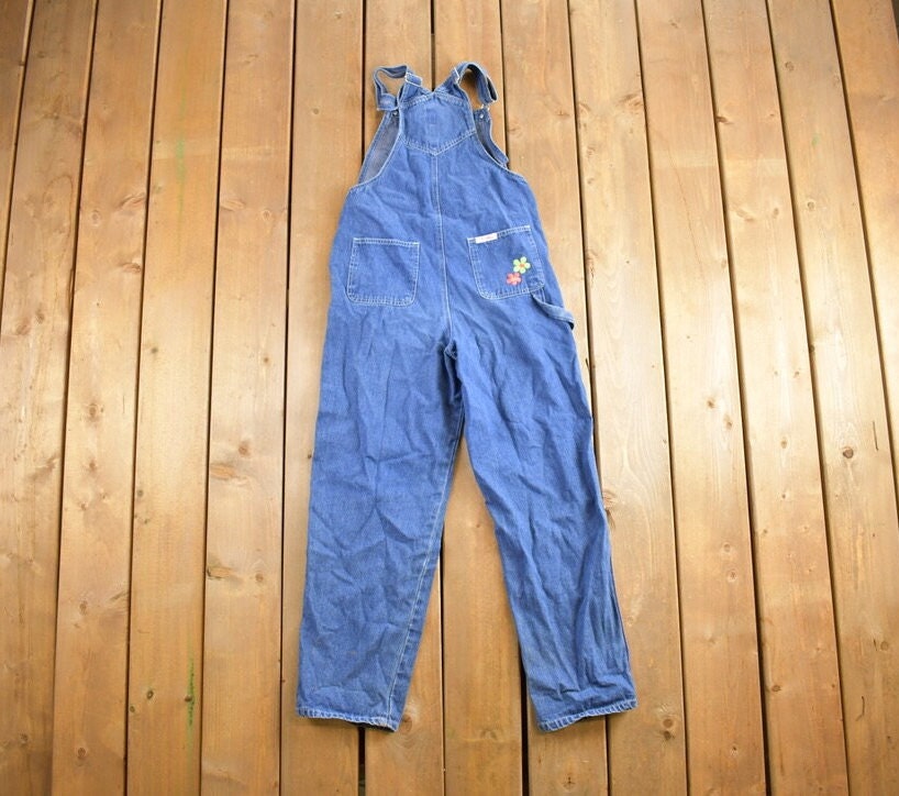 Vintage 1990s Kid Looks Cute Butterfly Denim Jean Overalls Size 34x28