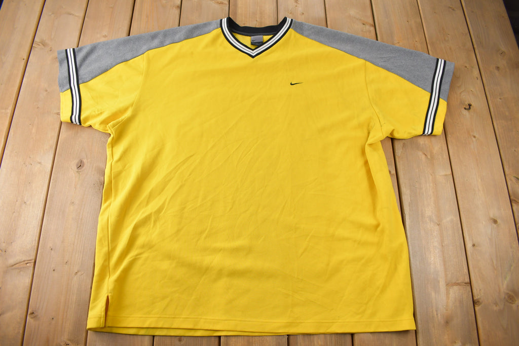 Vintage Y2K Nike Mini Swoosh Yellow Jersey Style T Shirt Size XL