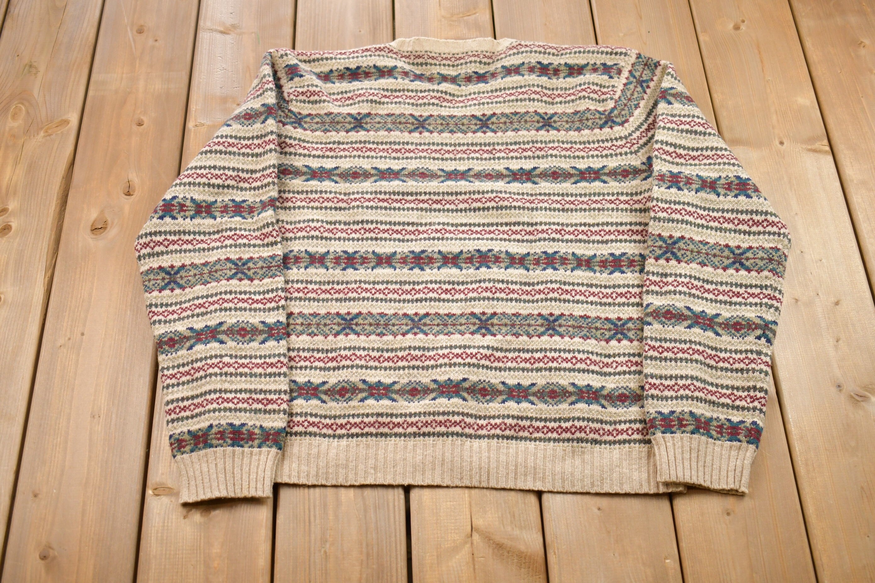 Vintage 1980s Polo Ralph Lauren Aztec All Over Print Knitted Crewneck Sweater
