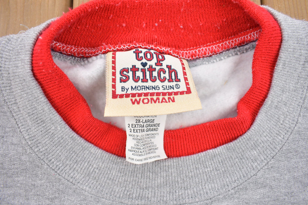Vintage 1990s Top Stitch Cute Winter Birds Double Collar Crewneck Sweatshirt