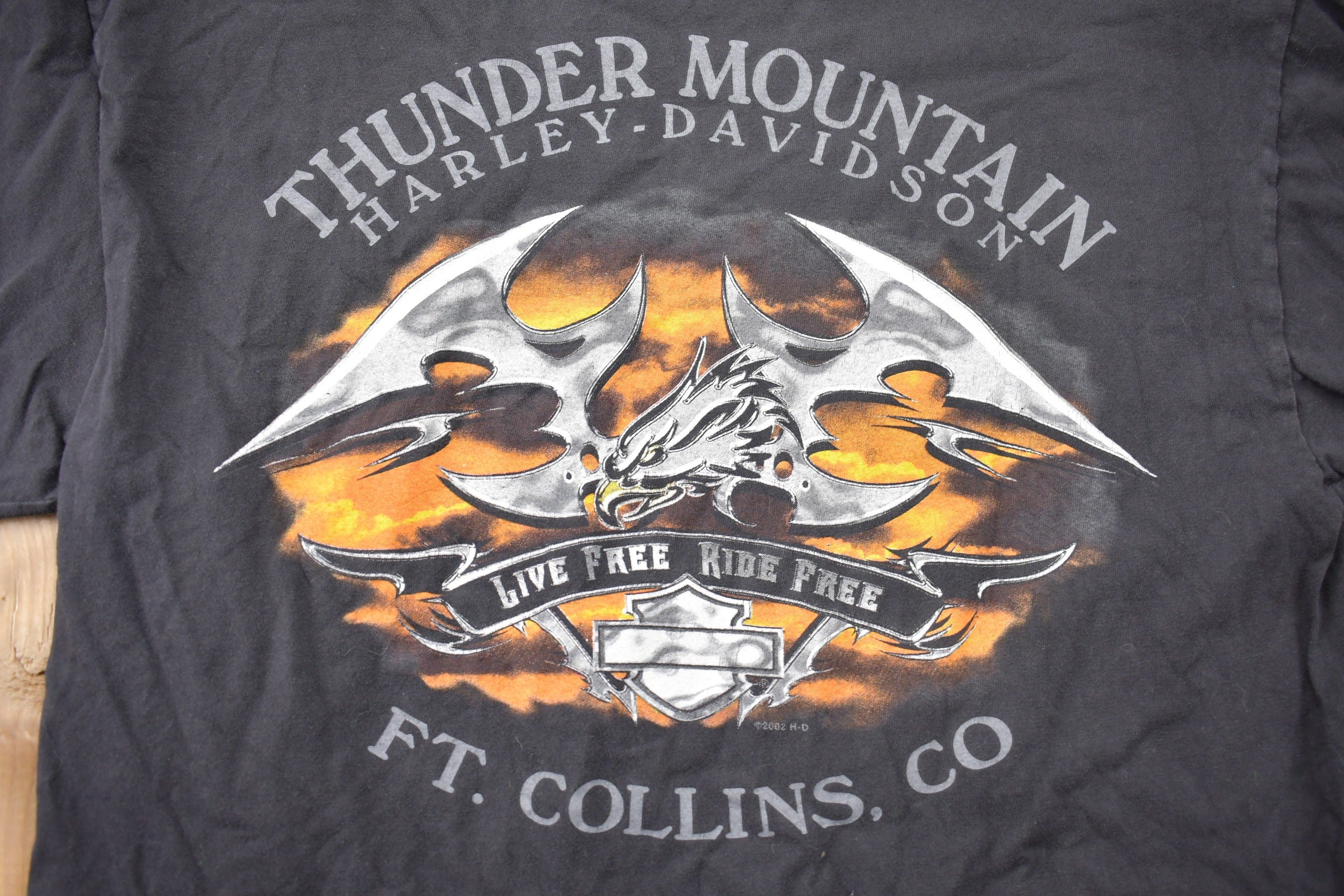 Vintage 2002 Harley Davidson Thunder Mountain Ft Collins Colorado T-Shirt
