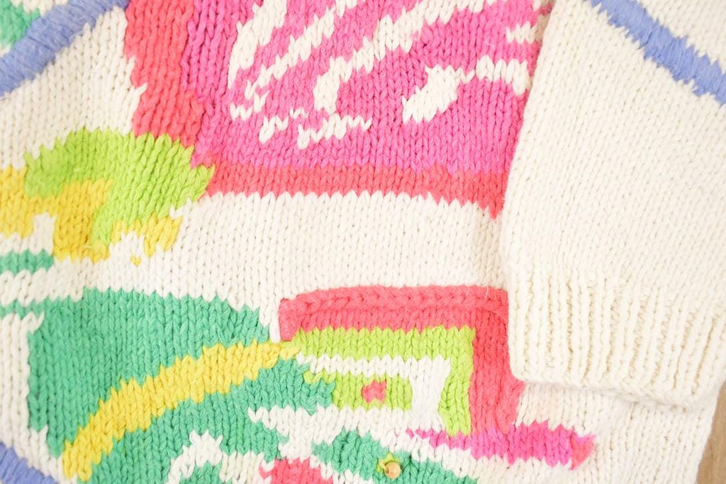 Vintage 1990s Susann D Abstract Hand Knit Crewneck Sweater Womens L